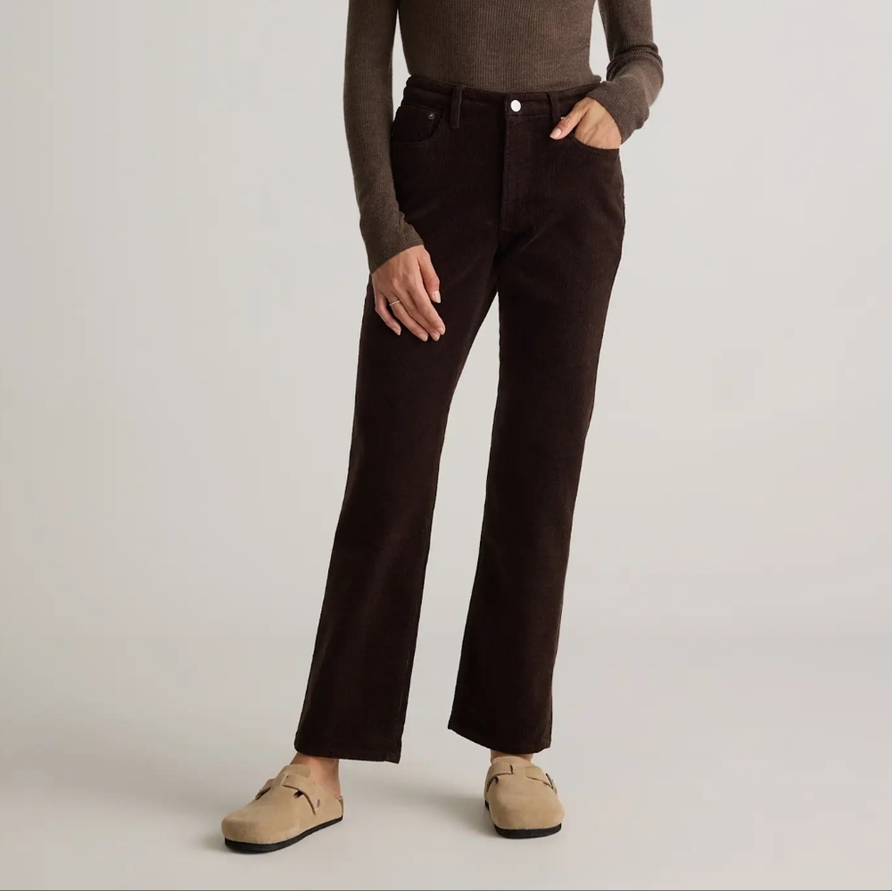 Quince Women's Organic Stretch Corduroy Straight Leg 28" inseam Brown 4